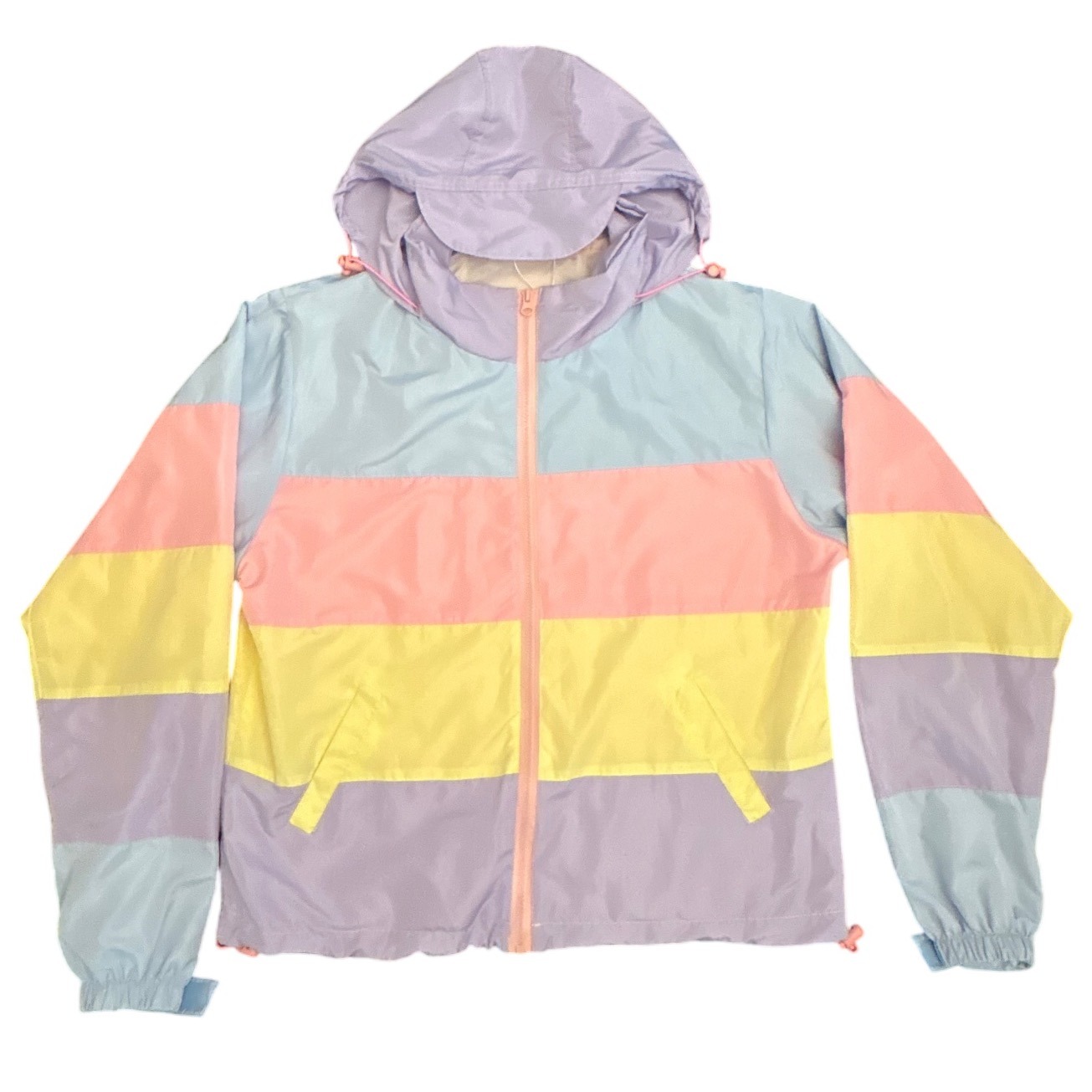 Cotton Sugar's Korea Pop Color Block Rain Jacket Hooded Lightweight Windbreaker
